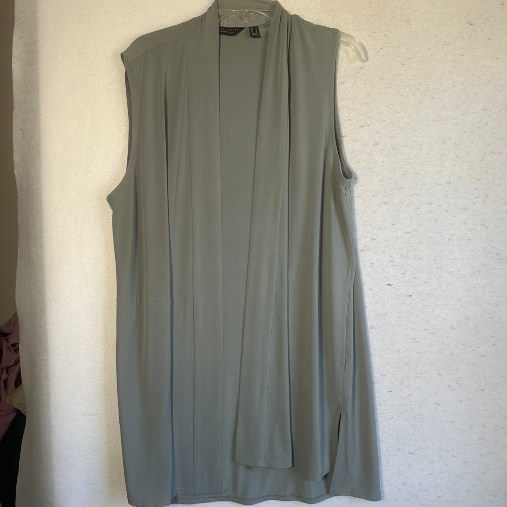 Susan Graver Every Day Open Front Long Vest gray Sleeveless Layering Large